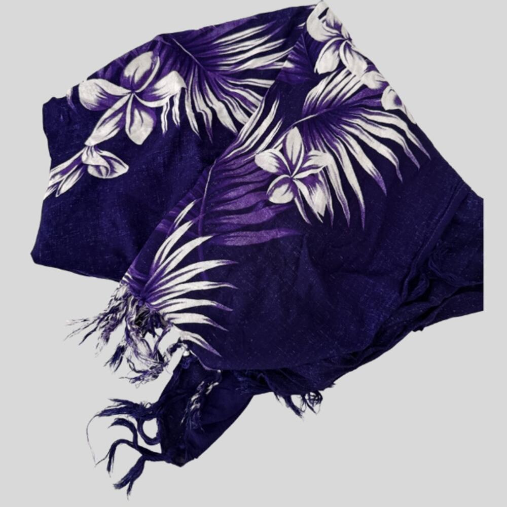 Purple Plumeria Palm Leaf Sarong Beach Wrap Fringe Boho Tropical Cover-Up